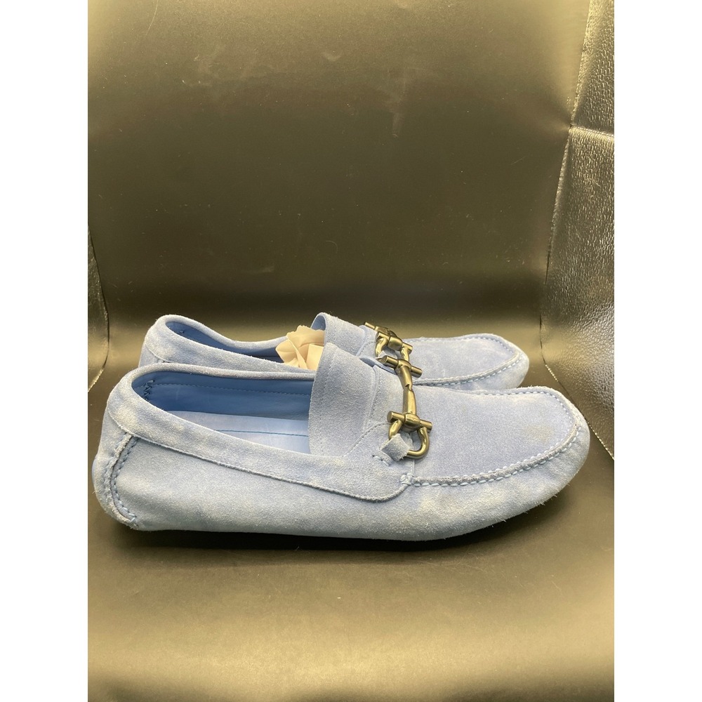 Salvatore Ferragamo Mens Light Blue Suede Gancini Driving Loafers Size 10.5 E